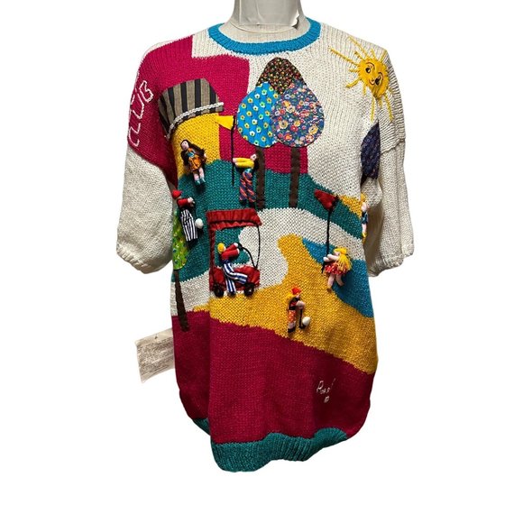 Vintage Raquel’s 3D Golf Appliqué Sweater Handmade Peru Rare Deadstock Small - Picture 1 of 9